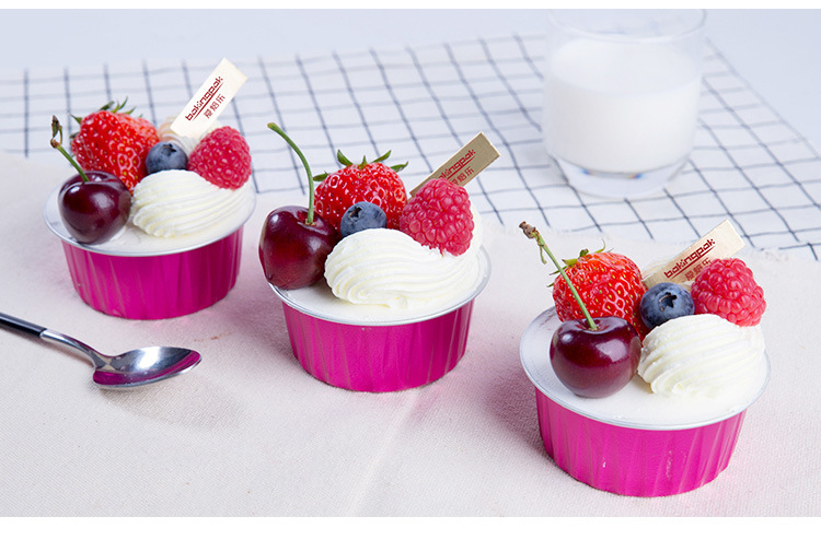 125ml 圆形铝箔烤布丁酸奶芝士慕斯雪媚娘杯子蛋糕耐烘烤配透明盖