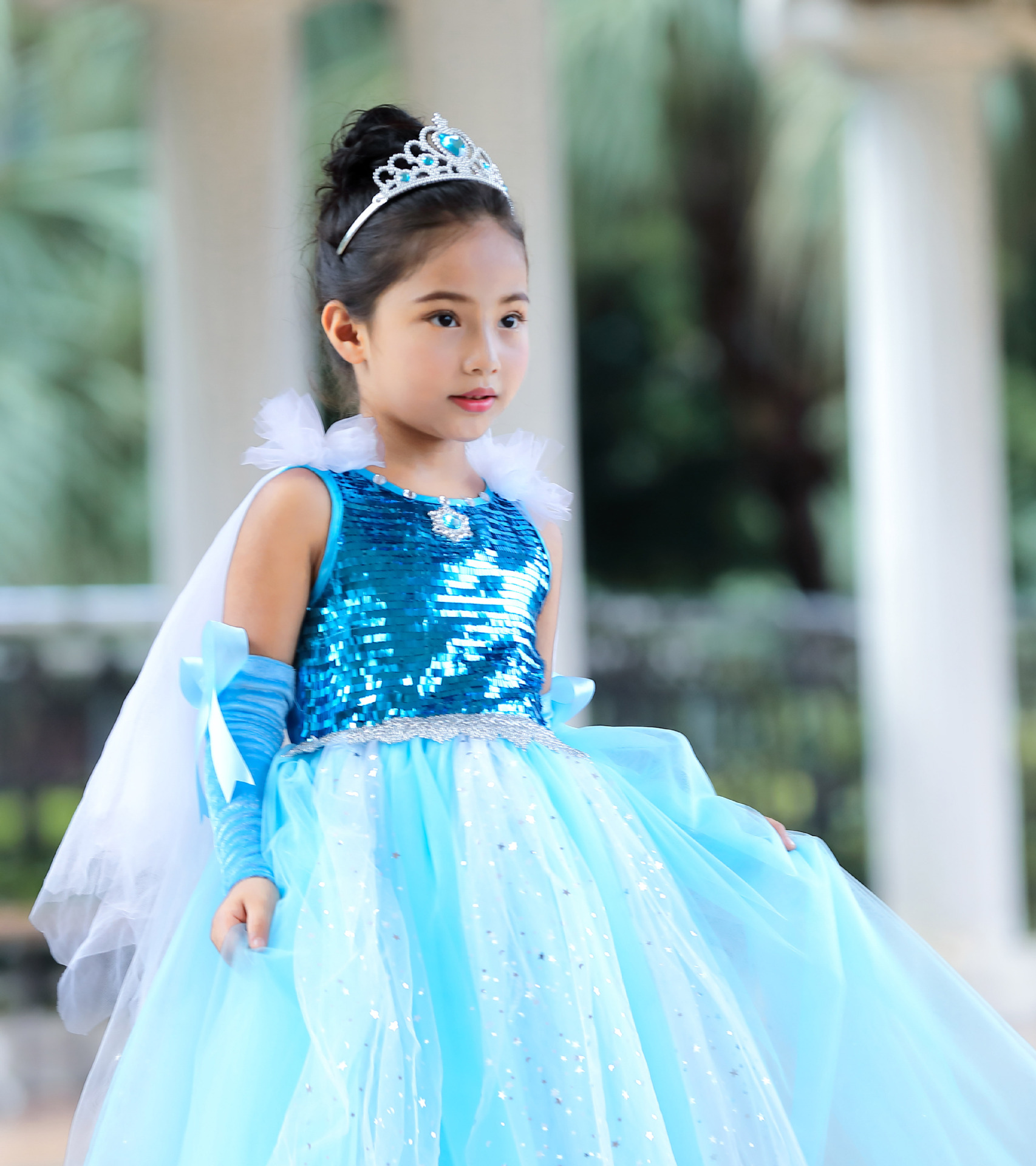 冰雪奇缘艾莎安娜女童公主裙长裙tutu裙万圣节表演服速卖通亚马逊