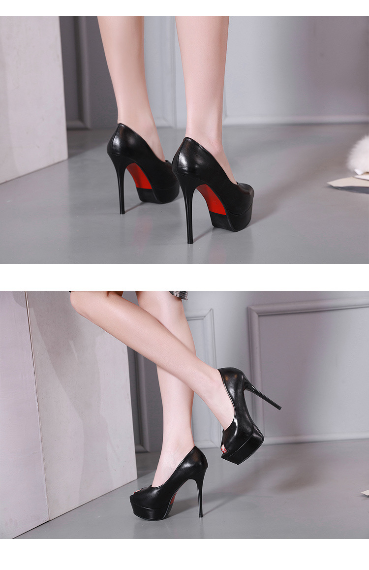 2019春夏欧美新品防水台细跟鱼嘴单鞋简约百搭职业时尚高跟鞋