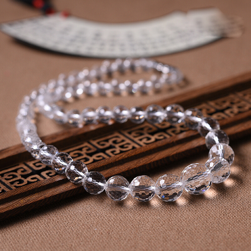 天然白水晶128刻面男女款项链东海水晶切面塔链新款礼物厂家批发