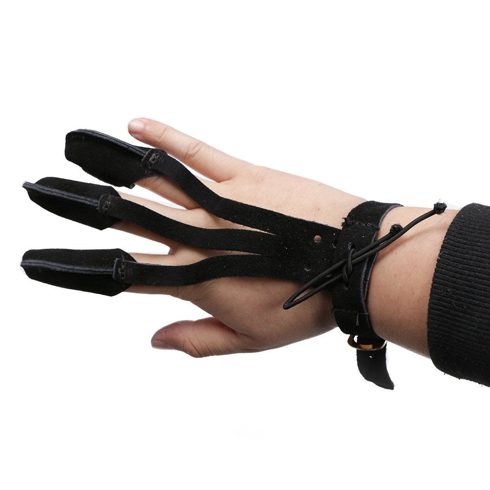 huwairen直供 跨境 黑色翻毛皮护指 传统美猎弓箭护指射箭手套