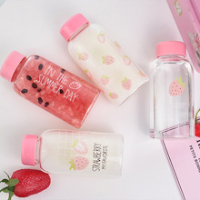 粉色草莓乐园玻璃直身杯 杯子批发 创意可爱字母女学生水杯 定制