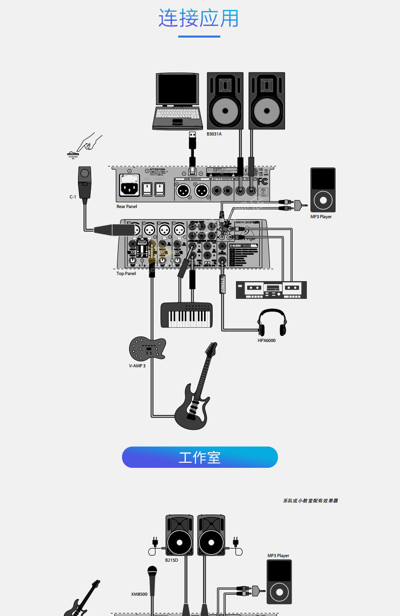 behringer/百灵达 qx1204usb 调音台 集声卡 话放 耳放