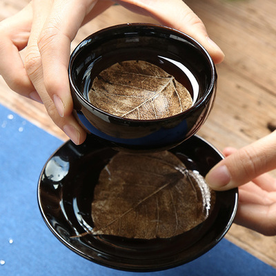 树叶盏杯木叶杯手工吉州窑菩提叶天目釉盏茶碗定制礼品主人杯