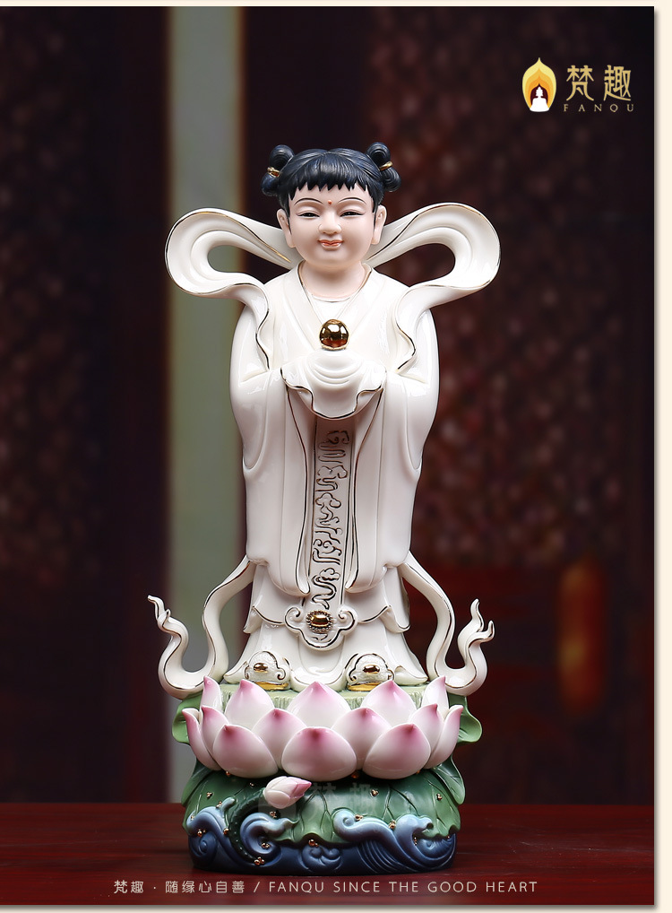 梵趣金童玉女佛像陶瓷摆件善财童子龙女招财风水助姻缘童男女供奉