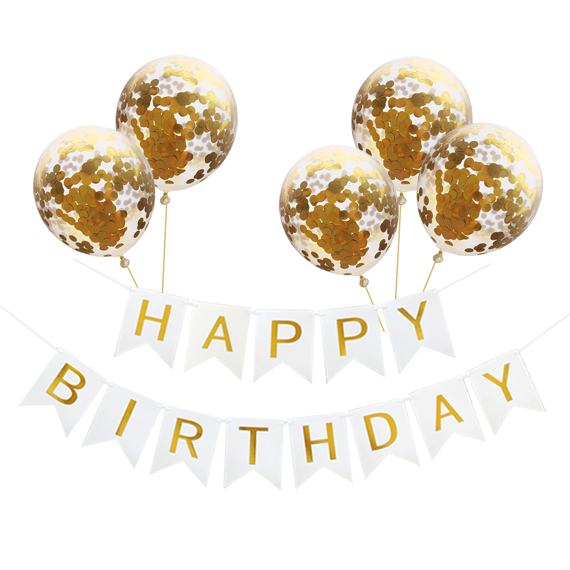 生日快乐套餐跨境happy birthday烫金鱼尾拉旗亮片气球套装组合