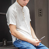 summer Flax shirt Short sleeved Chinese style Cotton and hemp shirt Chinese style Stand collar leisure time men's wear machining customized summer Flax shirt Short sleeved Chinese style Cotton and hemp shirt Chinese style Stand collar leisure time men's wear machining customized
