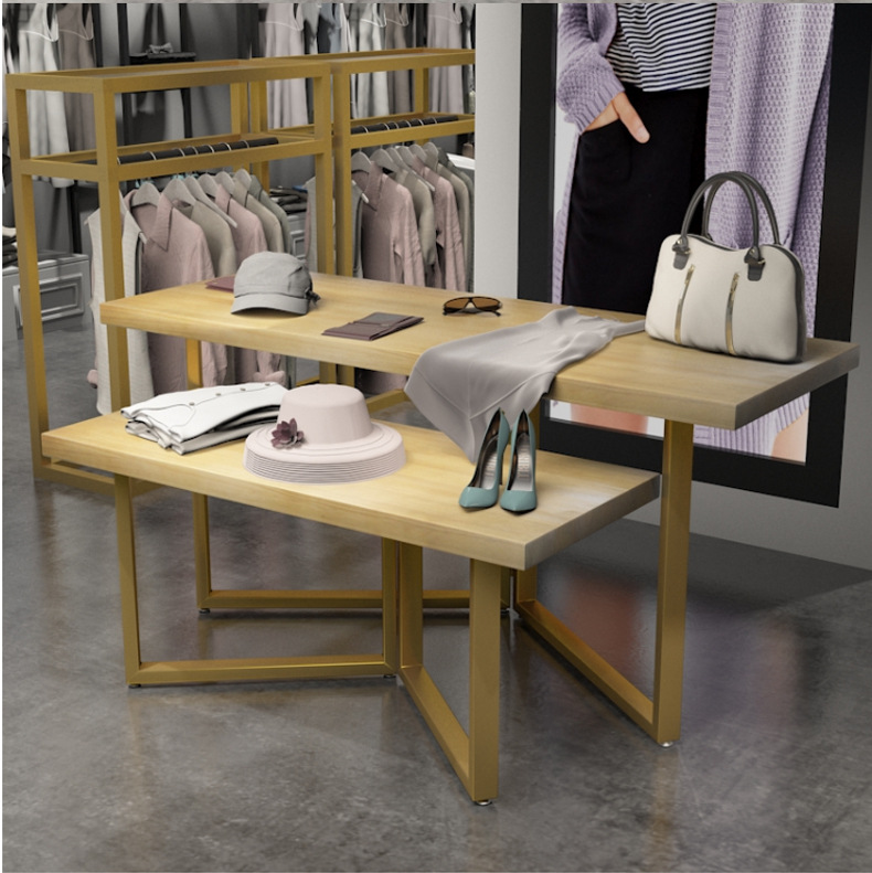 北欧服装店流水台高低展台组合 包包鞋子铁艺展示桌中岛台货架