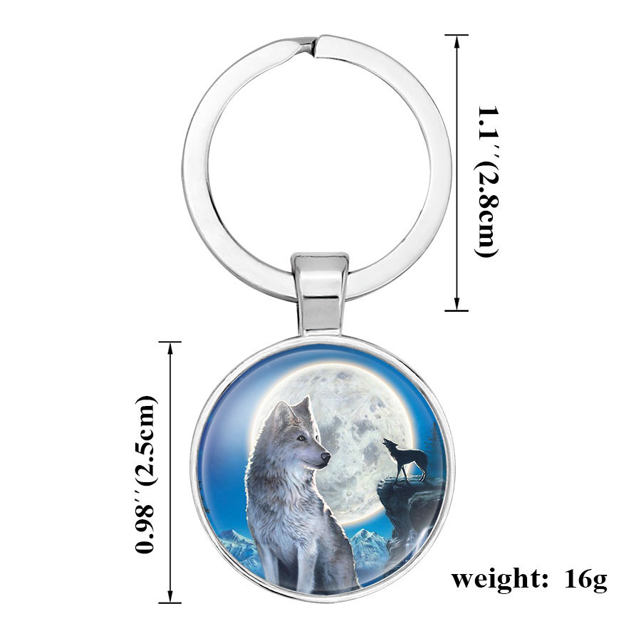 Best Seller in Europe and America Decorative Pendant Wolf Totem Starry Moon Tree Wolf Howling Time Stone Glass Keychain