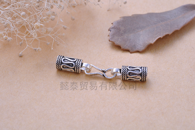 s925泰银紫荆花手绳手链搭扣 纯银扣子 皮绳搭扣素银s扣 收尾连接