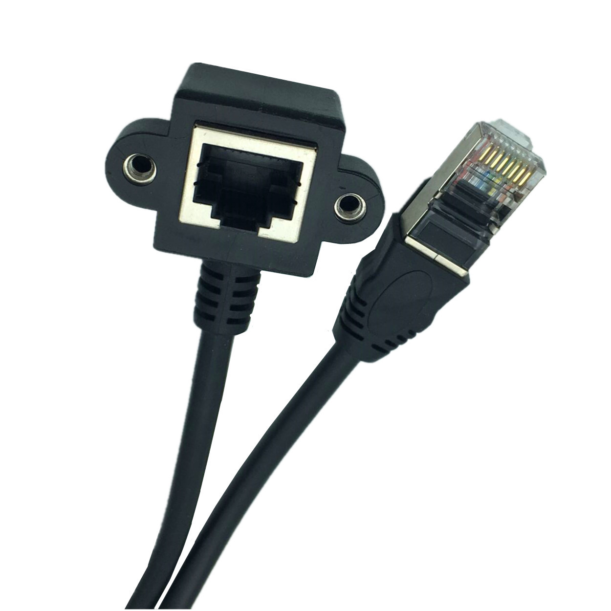 rj45网络延长线 宽带延长接口连接器 水晶头公对母带耳朵网线 1米