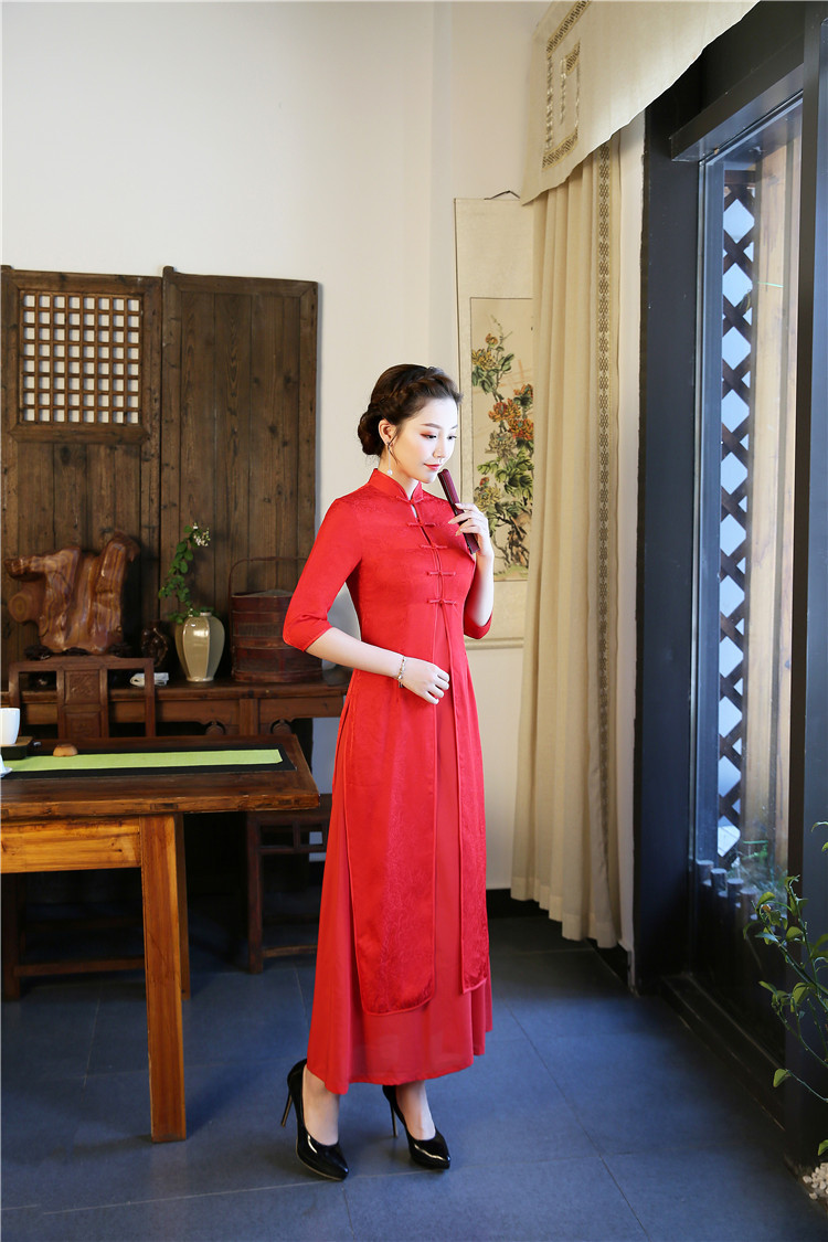 sky 807150改良奥黛旗袍两件套中袖