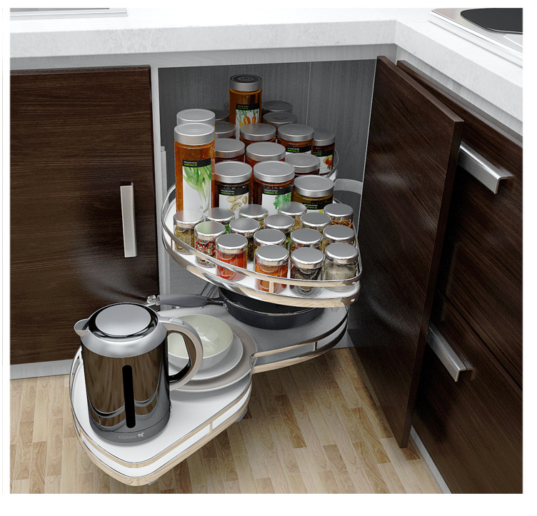 厨房橱柜飞碟小怪物转角调料拉篮双层调味篮拐角旋转360度蝴蝶篮