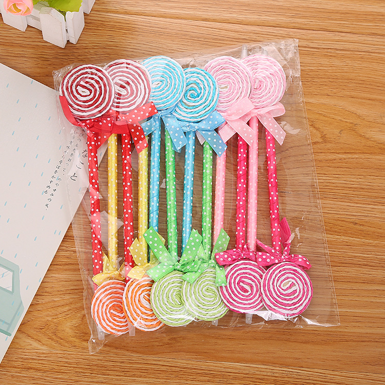 Student Ballpoint Pen Creative Cute Learning Stationery Cartoon Bow Candy Color Gift Lollipop Ballpoint Pen Factory