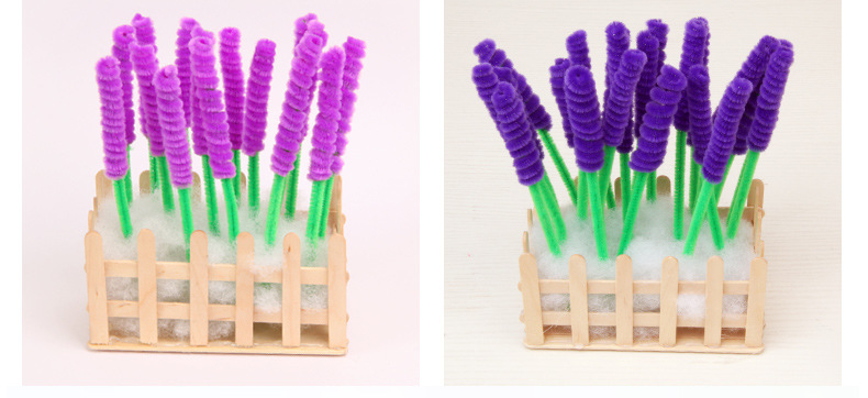 儿童雪糕棒毛绒条diy材料包 创意手工制作毛根条花篮扭扭棒花盆栽