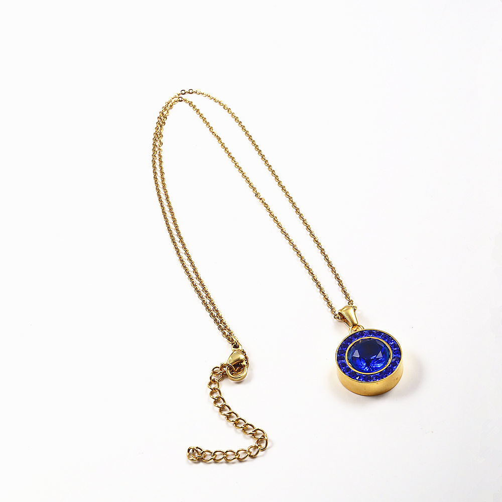 时尚奢华镶嵌蓝钻圆形女士锁骨链欧美时尚钛钢项链配饰生日礼物
