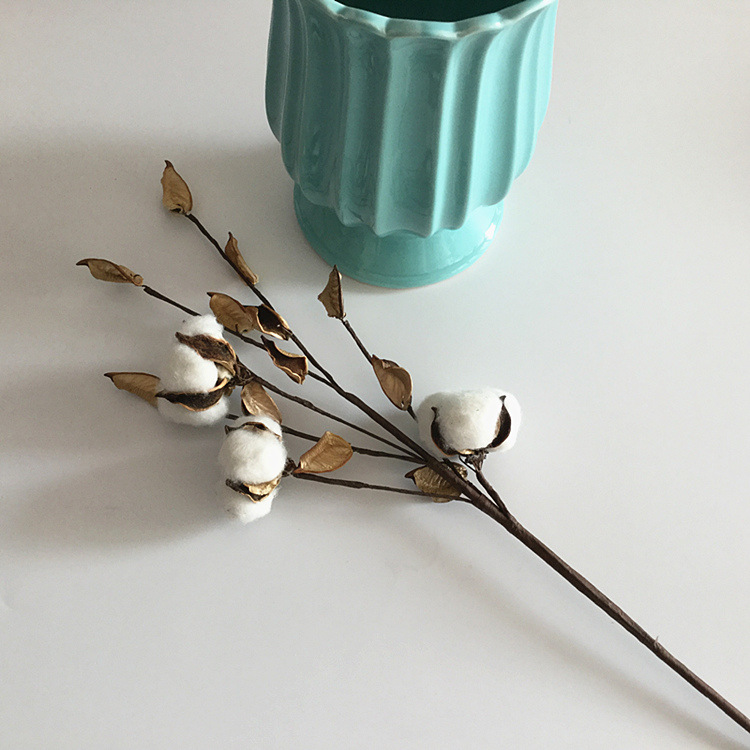 新款棉花枝 3朵干花棉花枝仿真棉花树枝客厅家居婚礼跨境电商采购
