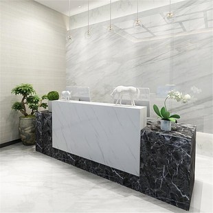 新款公司前台接待台收银台咨询台办公前台桌吧台柜仿大理石烤漆
