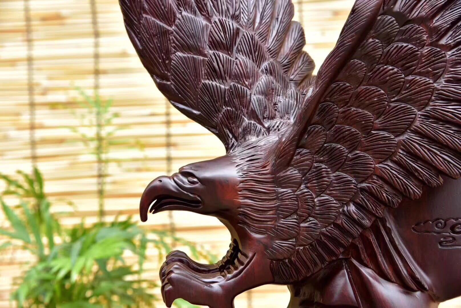 黑檀木雕老鹰大展宏图摆件实木大鹏展翅客厅雄鹰工艺品红木质动物
