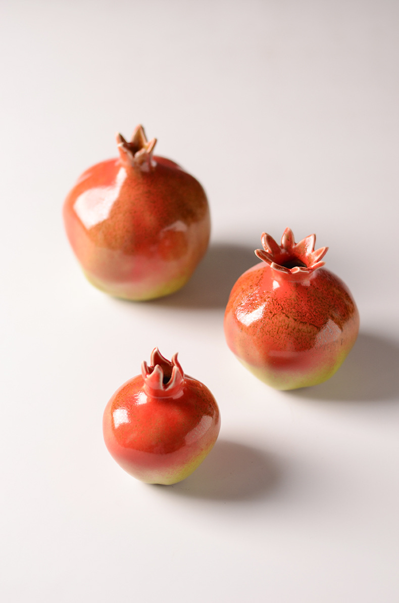陶瓷石榴摆件 仿生设计家居装饰品 创意陶艺水果雕塑茶席配件茶宠