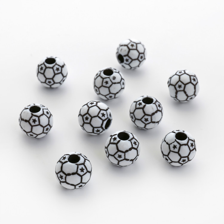 新款diy手工串珠材料12mm黑白足球亚克力直孔散珠混彩60装跨境