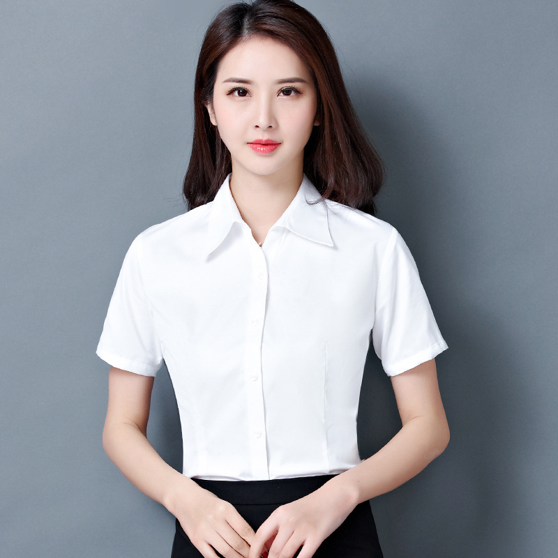 白衬衫女短袖夏装工作服正装银行大码工装半袖大码衬衣职业女装ol