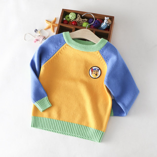 2018秋冬新款儿童毛衣 纯棉7针圆领胸罩男童针织打底衫儿童套头衫