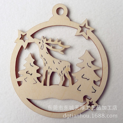 木质工艺品创意激光镂空挂件 圣诞节日麋鹿装饰品吊件