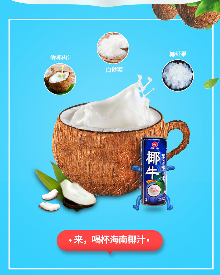 椰牛果肉椰汁245ml*6罐装植物蛋白海南椰子汁饮料饮品味婚宴