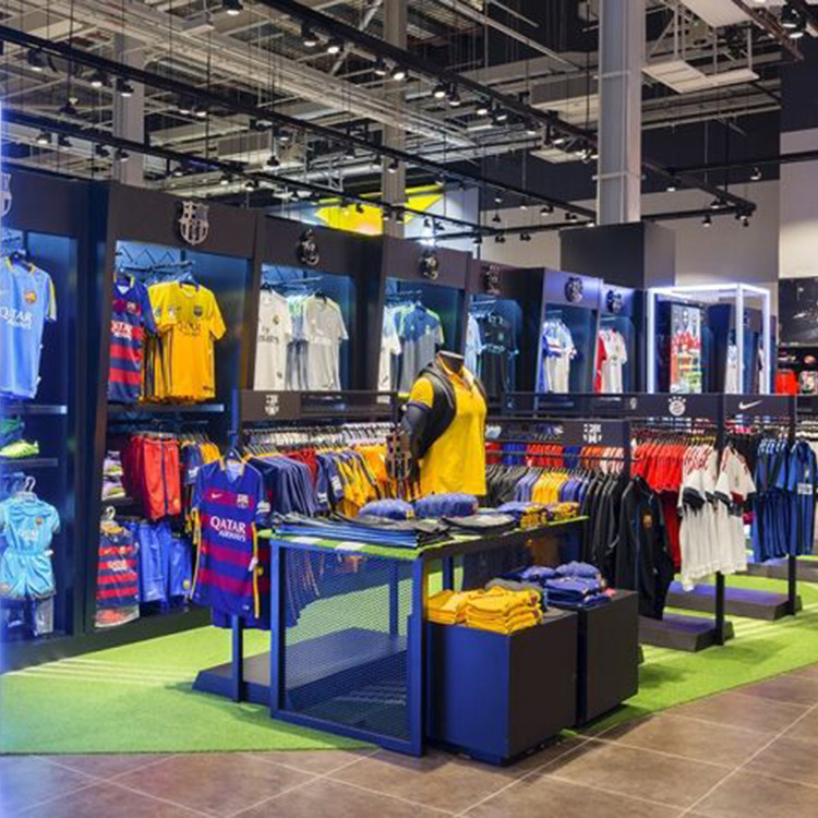 运动服装店展示货架上墙正挂 耐克运动中岛架铁艺烤漆流水台厂家