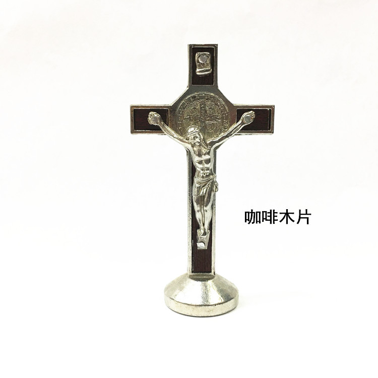 Cross Ornaments with Base Wood Piece Cross Alloy Decoration Accessories Cross Pendant Yiwu Factory Wholesale