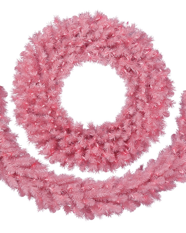 粉色 带led灯圣诞花环外贸出口圣诞装饰led灯发光花环 厂家直销