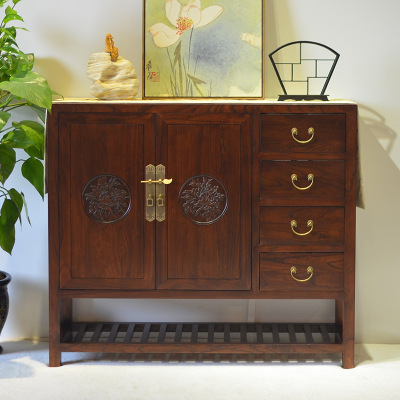 实木鞋柜中式仿古入户玄关鞋柜定制大容量老榆木储物柜子门口鞋柜