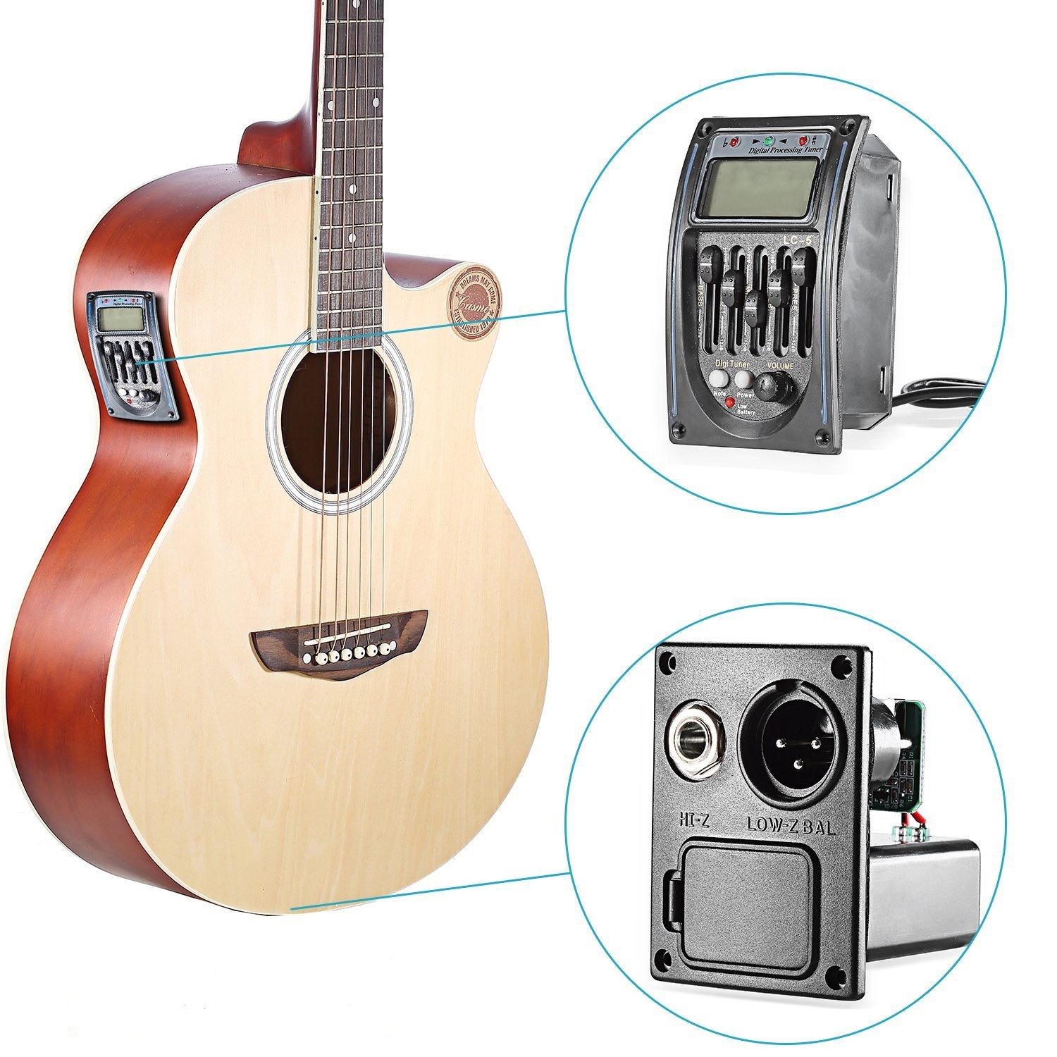 吉他拾音器lc5拾音器民谣拾音器液晶校音器