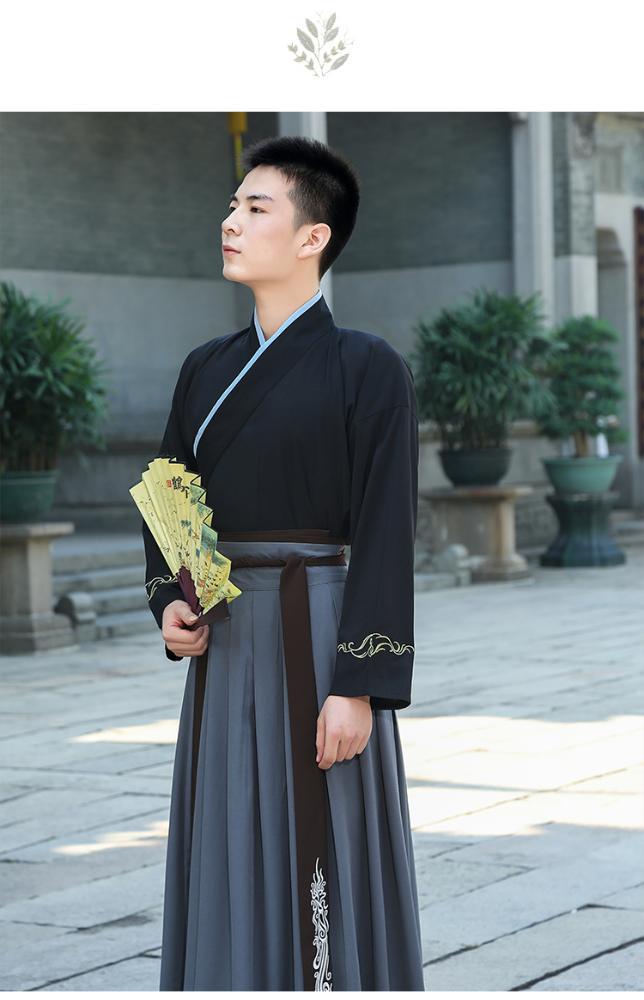 原创传统汉服男装刺绣花交领上衣下裳日常武侠风男生队服套装