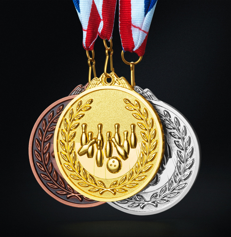 厂家定做 麦穗通用运动会奖牌 金属创意奖章保龄球金银铜奖牌