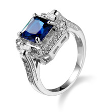 爆款奢华结婚指环 欧美蓝色宝石创意订婚戒指 跨境电商流行手饰品