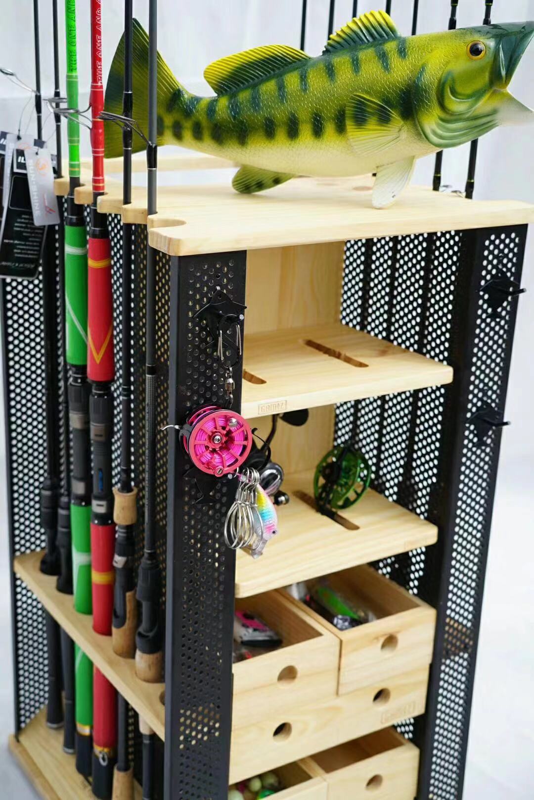 爱路亚鱼具展示架 鱼竿架 渔具收纳柜韩国设计手工打造可旋转底座