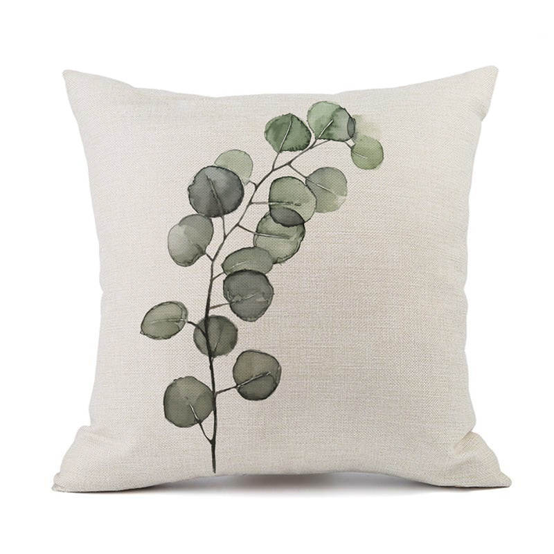 Fresh Natural Ink Painting Pillow Simple Modern Tropical Plants Green Plants Pillow Sofa Car Cushion