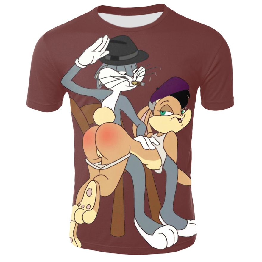 wish款美国动画兔八哥3d印花时尚休闲男女情侣t恤宾尼兔短袖