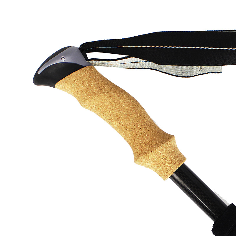 3k碳素登山杖折叠外锁软木手把户外手杖拐杖