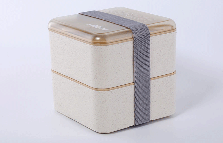 便携式大容量午餐盒麦桔秆饭盒日式正方形双层饭盒1400ml-阿里巴巴