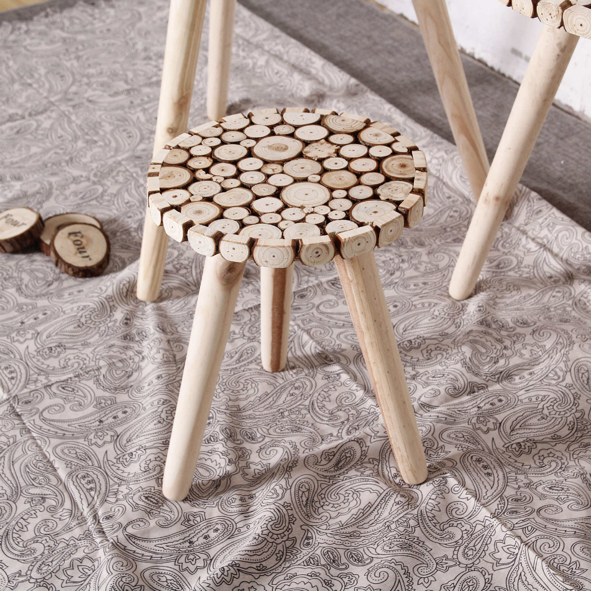 美式木桩拼接茶几客厅装饰摆件创意北欧三角小边桌会所样板间软装