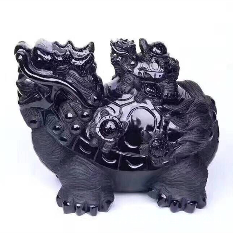 天然水晶黑曜石九头龟摆件龙龟家居办公商铺送礼水晶风水摆件饰品