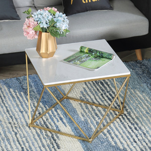 简约大理石几何茶几 家用客厅小户型金色脚小茶桌 特色接待泡茶桌