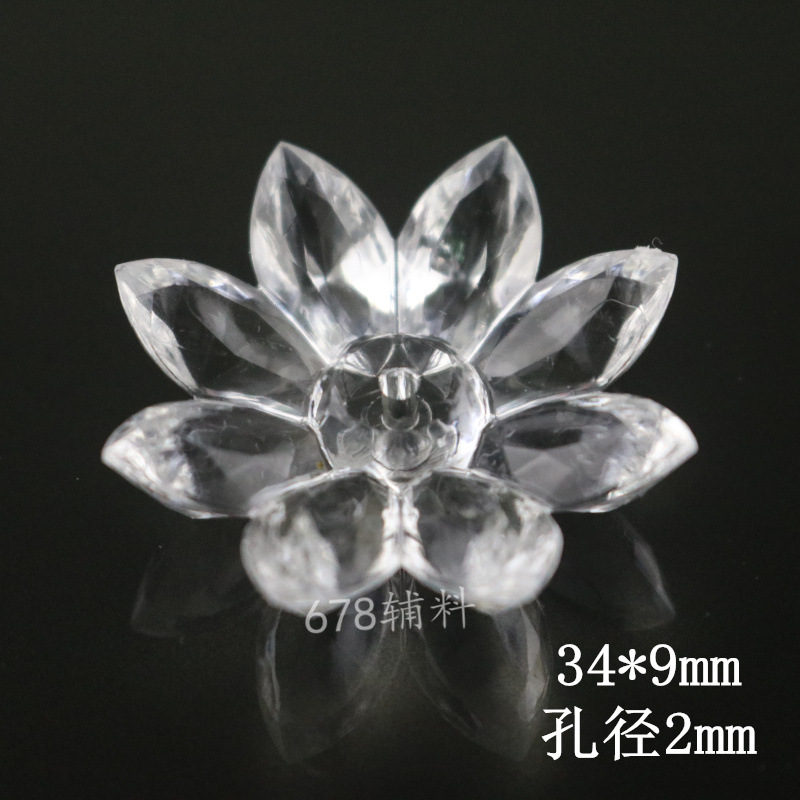 透明水晶莲花形亚克力珠 diy饰品工艺品配件单孔镀金8瓣花珠子34m