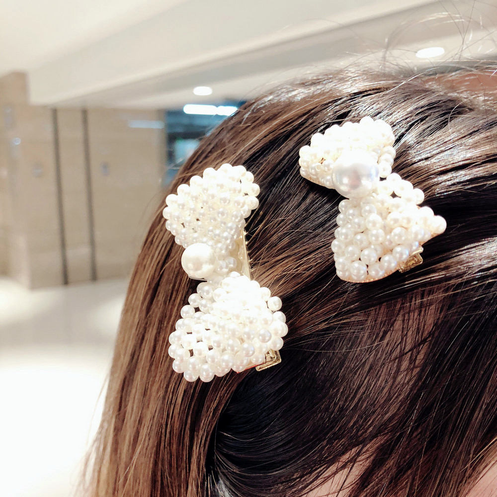 欧美网红同款手工串珠珍珠花朵发夹一字夹梦幻仙女款珠珠发饰边夹
