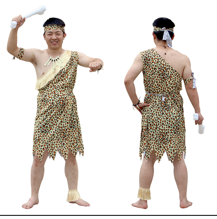 万圣节成人演出衣服男女土著人非洲原始人套装印第安豹纹野人服装