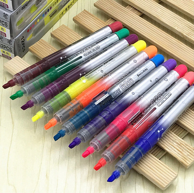 白雪荧光笔10色学生用荧光笔彩色直液式记号笔标记笔多色彩笔