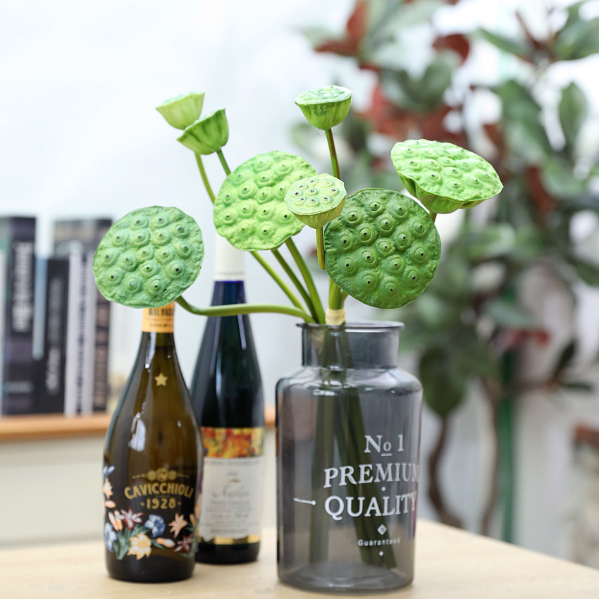 仿真植物莲蓬厂家 假花pu荷花莲蓬 工程插花配材 假花短杆扎束